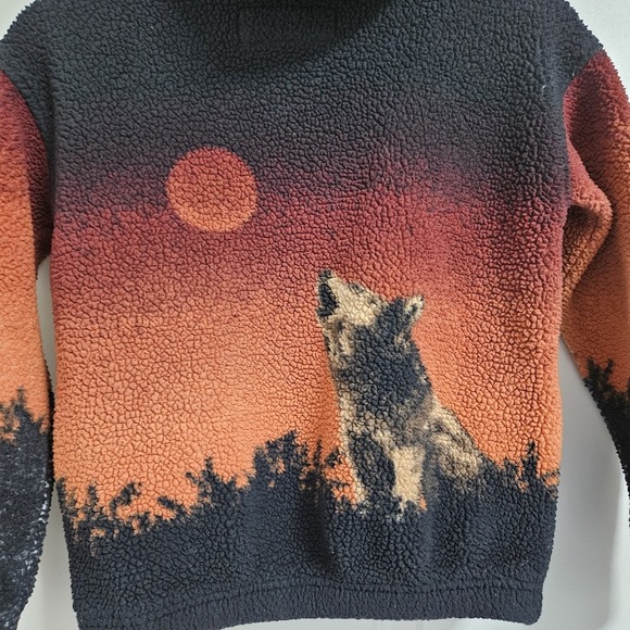 Abercrombie Kids Hoodie 7/8 Black Sunset Howling Wolf Sherpa Quarter Zip Fleece - Picture 9 of 9